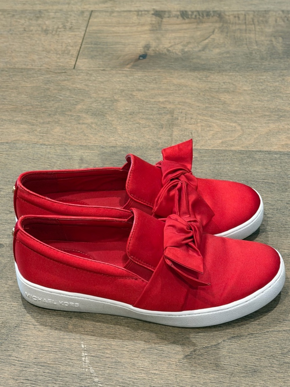 Michael Kors Red Slip-On Bow Sneakers with White Sole